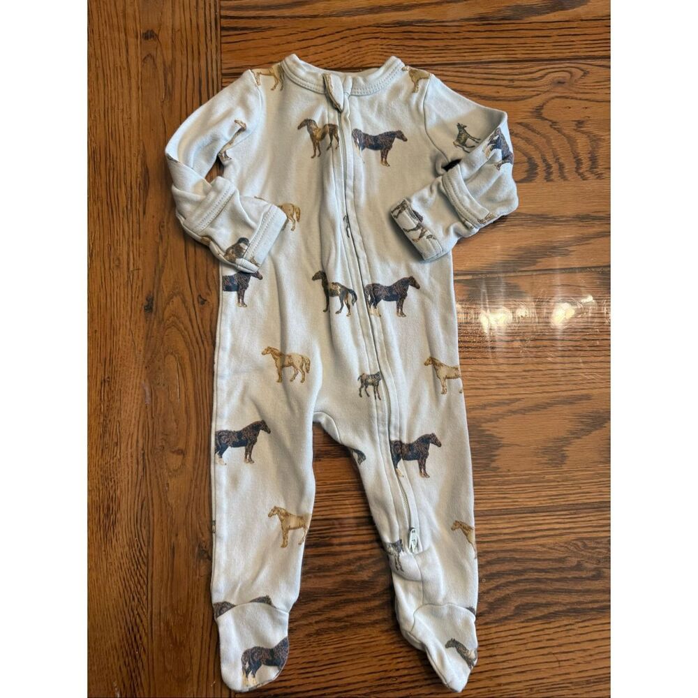 Kate Quinn Blue Country Horse Long Sleeve Two Way Zipper Footie Size 0-3 Months